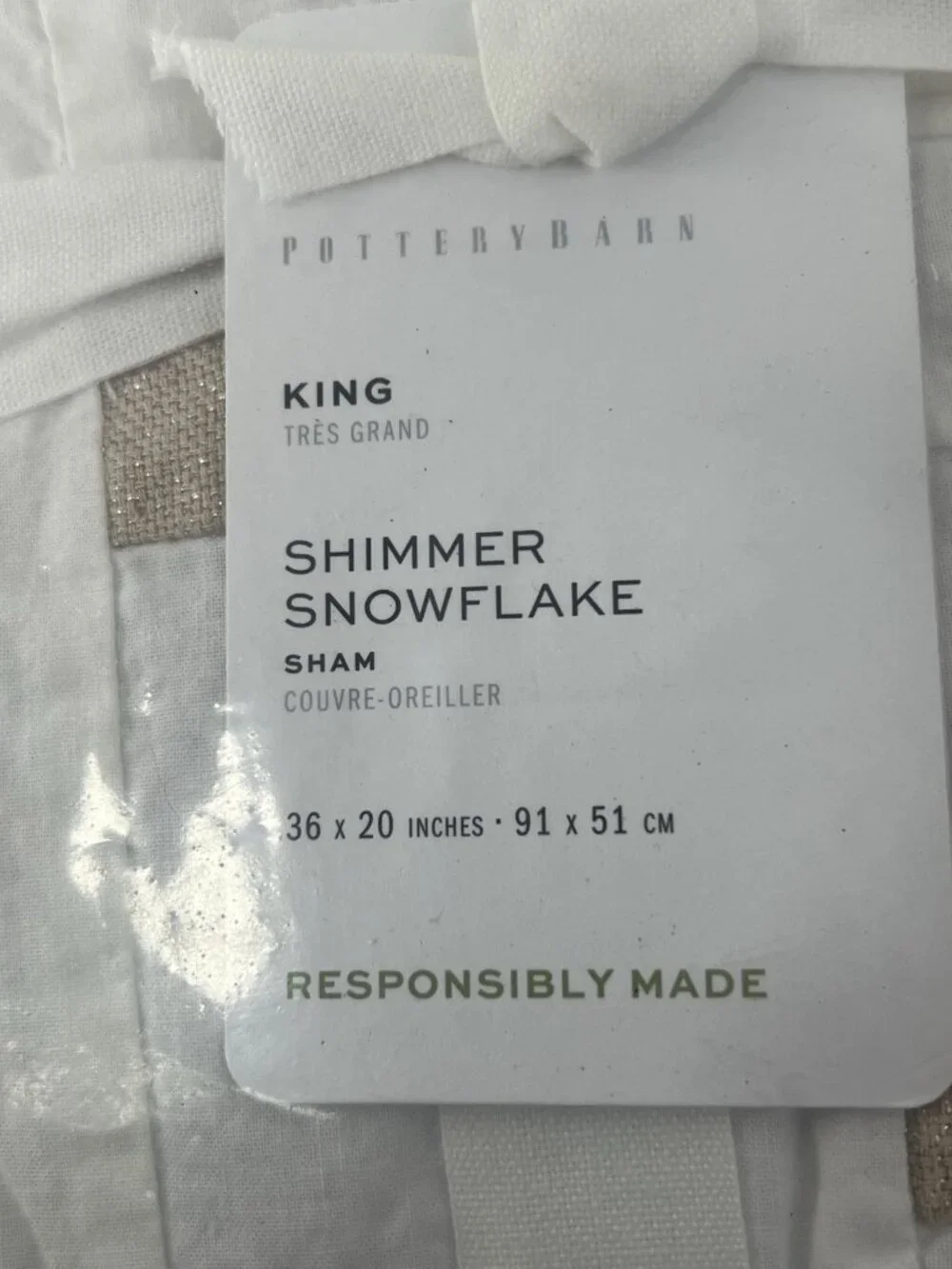 lot of 2 Pottery Barn Shimmer Snowflake/Everyday Linen Comfort king Shams